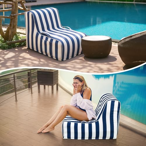 Gemscream Outdoor Inflatable Bean Bag Chair, Portable Inflatable Bean Bag with Handle for Patio Garden Home Boho Decorative Living Room(Blue & White Stripes) Gemscream Outdoor Inflatable Bean Bag Chair, Portable Inflatable Bean Bag with Handle for Patio Garden Home Boho Decorative Living Room(Blue & White Stripes)