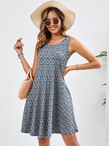 Image of KORSIS Summer Dress for Women Casual T Shirt Tank Dresses Sleeveless Swing Flowy Ladies Beach Vacation Sundress with Pocket