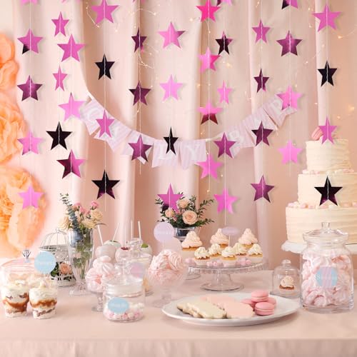 Image of Patelai 78 Feet Glitter Star Garland Banner 2026 Party Decoration Double Side Star Hanging String Streamer Paper Twinkle for Graduation Wedding Birthday (Pink)