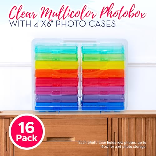 Image of 4E's Novelty 16 Pack Clear Multicolor Photo Box for Crafts, Supplies 4x6 Photo Cases & Photobox, Classroom Storage and Organization Box Plastic Transparent for Scrapbooking Container Organizer