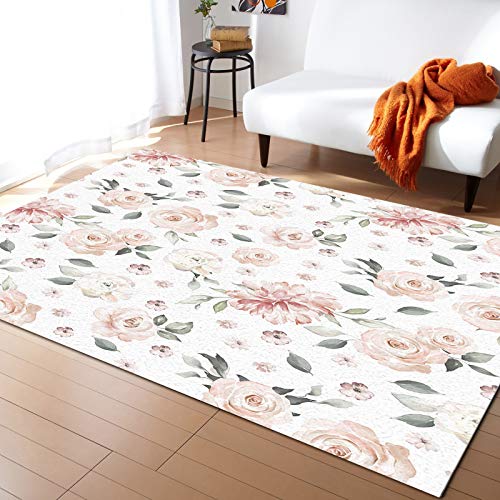Homedecorart Large Area Rugs 3' X 5' Throw Carpet Floor Cover Nursery Rugs For Children, Retro Pink Flowers Romantic Watercolor Texture Modern Kitchen Mat Runner Rugs For Living Room/Bedroom #TOP30