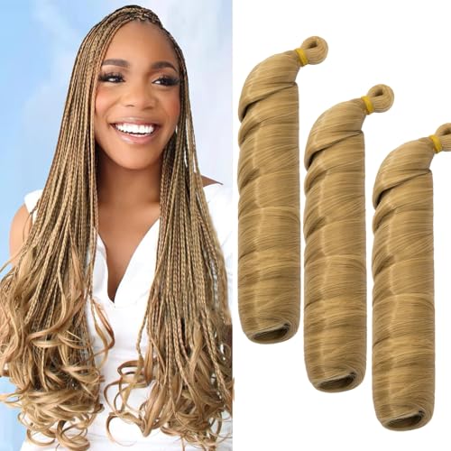 S-noilite French Curl Braiding Hair 60cm Loose Wavy Spiral Curly Crochet Hair Deep Wave Extensiones Sinteticas para Trenzar Pelo Pre Estirado,3 paquete 360g,Rubio Miel