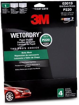 3M 03019 Wetordry 9" x 11" P220 Grit Sandpaper, (Pack of 4) - Case of 40