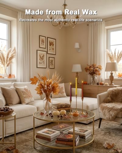 Image of Homemory Real Wax Flameless Taper Candles, 9.6 Inch Warm Fall Colors Battery Operated LED Candlesticks 6 Pcs with Remote Timer for Harvest Thanksgiving Daily Decor, Terracotta Brown Yellow