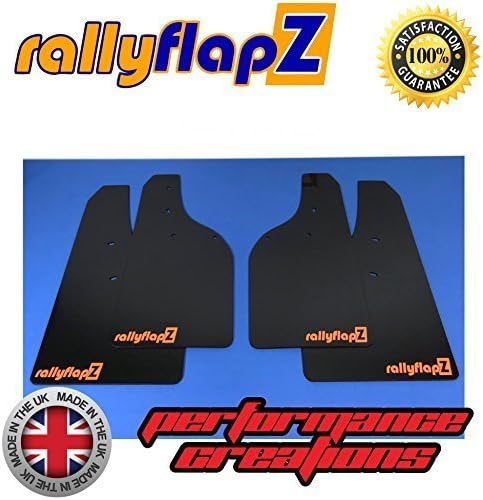 Genuine rallyflapZ (Made in the UK) Full Set of 4 Mudflaps Including all Fixings & Full Fitting Instructions! (Mud Guard/Mud Flaps Kit) 4mm Flexible PVC Black rallyflapZ Logo Orange
