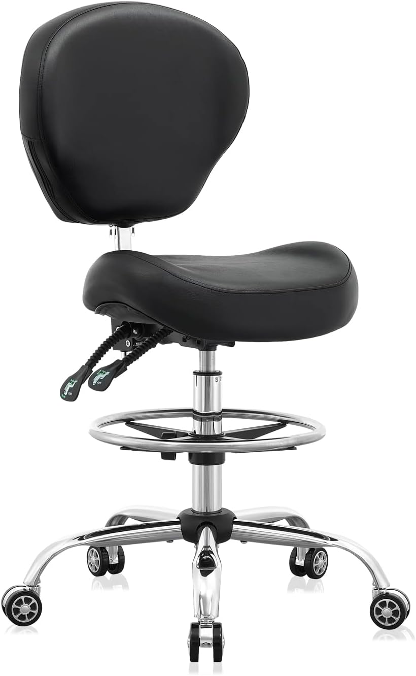Drafting Chair with Footring, Adjustable Height & Lumbar Support (Black)