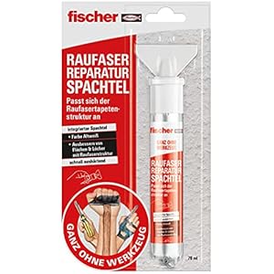 fischer Raufaserreparatieplamuur, 70 ml, plamuurmassa met structuurkorrel voor scheuren en gaten, massa voor het repareren van rauhfaserbehang behang, reparatieplamuur in oud wit