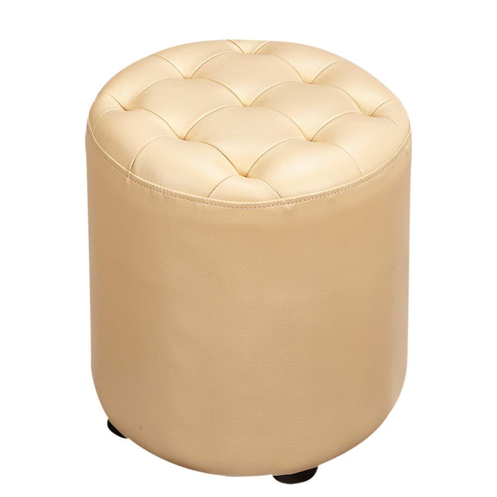 LMMIAOZ Leather Upholstered Cube Pouf Footstool Solid Wood Square Coffee Table Bench Small 14x14x16inch Square Leather Living Room Pouffe.