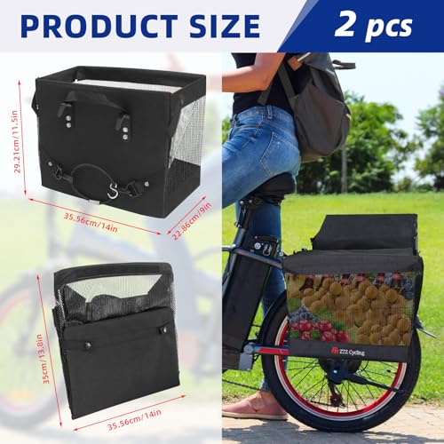Zmgdrm Bicycle Grocery Panniers, 2PCS Foldable Bike Panniers Bags for Rear Rack, Rear Bike Basket Ebike Rear Rack Bags for Shopping Cycling Traveling Commuting(2 Pack) - Thumbnail 2
