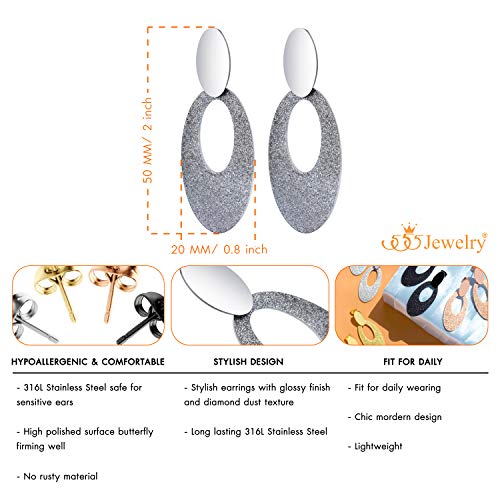 555Jewelry Stainless Steel Sandblasted Sparkly Glittering Double Oval Drop Earrings, Dangle Earrings For Women, Drop Earrings For Women & Girls, Silver #TOP3
