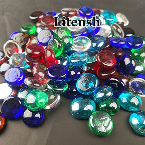 Litensh 1kg Fire Glass Beads, Decorative Glass Pebbles, Round Colored Vase Glass Gems Stones, DIY Glass Granulates Nuggets Marbles Pebble Crafts for Graden Aquarium Crafts