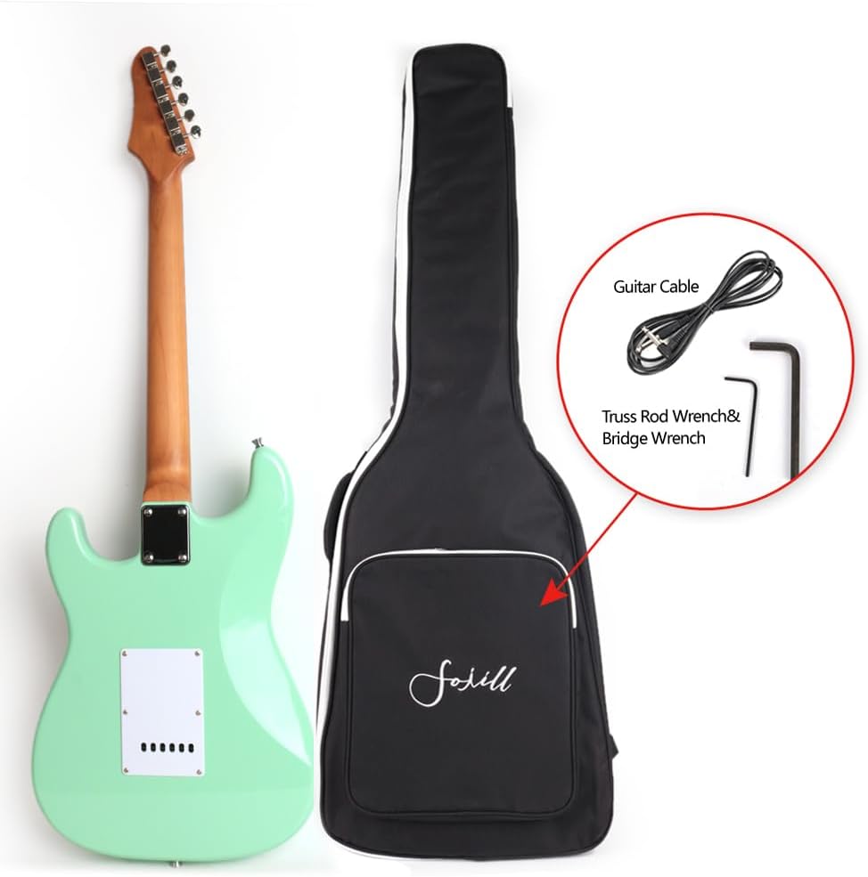 Fojill Full Size Electric Guitar Solid Mahogany Body Roasted Canadian Maple Neck Genuine Rosewood Fretboard Bone Nut With Padded Gig Bag