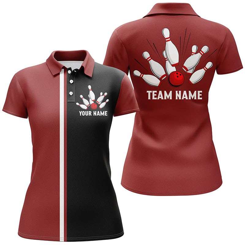 Personalisiertes Rot-Weiß-Schwarzes Retro-Bowling-Shirt mit Polo & Viertelreißverschluss für Männer & Frauen, individuelle Bowling-Teamtrikots T135