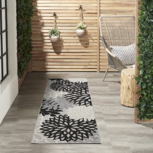 Photo 1 of 2' x 6'--- Aloha Indoor/Outdoor Floral Black White 2' x 6' Area Rug