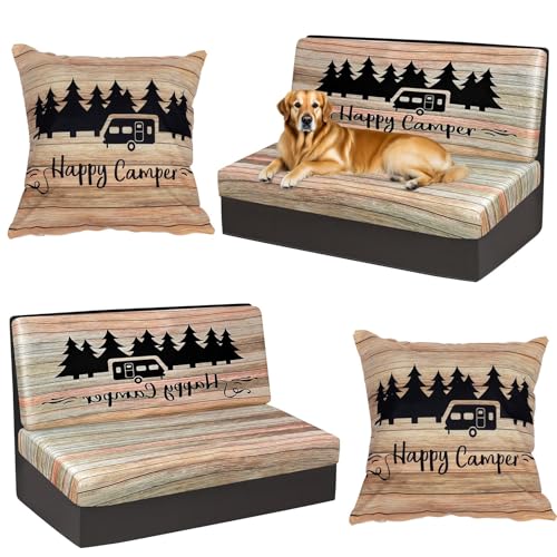 BBSET 6pcs Rv Dinette Cushion Covers Stretch Washable Rv Cushion Slipcove Replacement for Camper Car Bench 2 Pillowcase 2 Backrest and 2 Bench Covers (Brown Wooden)