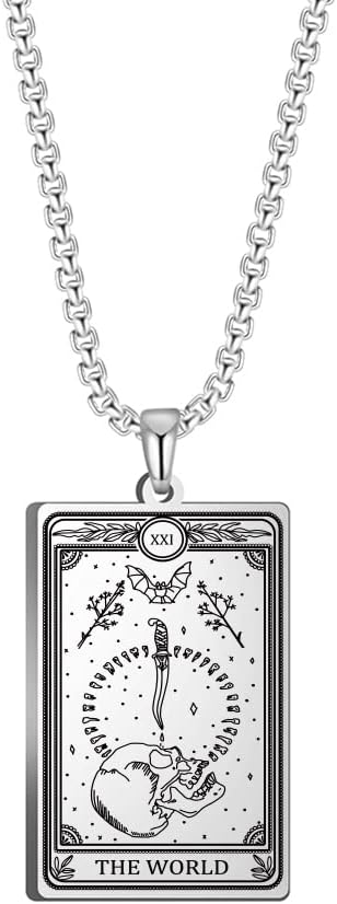 TEAMER Skeleton Tarot Card Necklace Stainless Steel Amulet Marigold Tarot Card Major Arcana Necklaces for Women Men