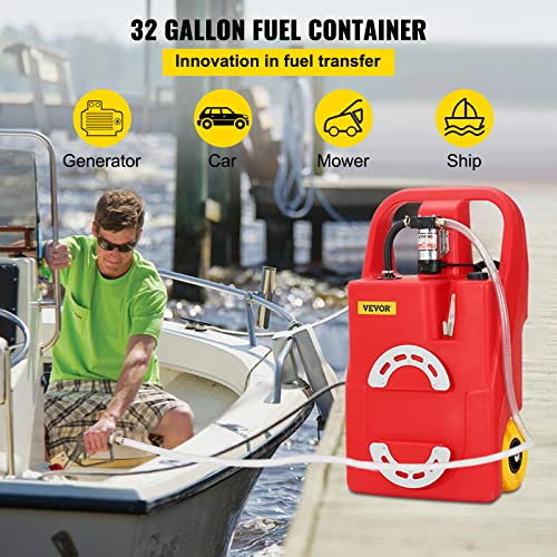 Vevor Fuel Caddy, 32 Gallon, Portable Fuel Storage Tank On-Wheels, With 12V Dc 140 W Transfer Pump (For Diesel Only), Diesel Fuel Container With 13 Ft Hose, Flow Rate 40L/Min, For Trucks, Boats #TOP1