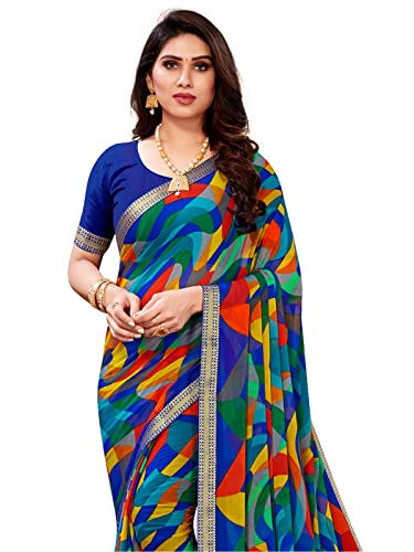 Image of SIRIL Women's Printed Chiffon Saree with Unstitched Blouse Piece