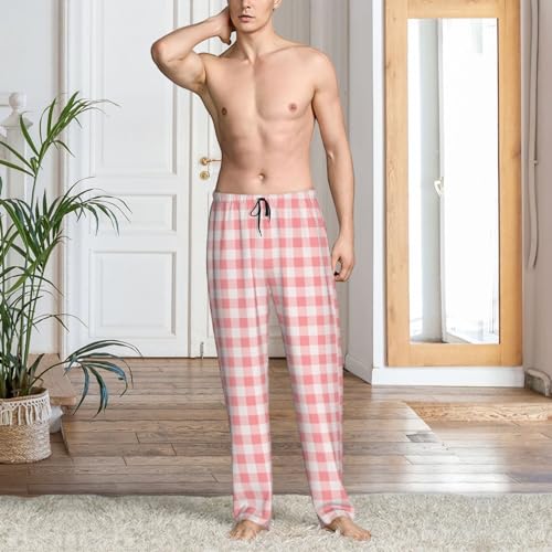 Pajama Pants Men - Square Pink White Plaid Men's Pajama Bottoms, Mens Cotton Pajama Pants2