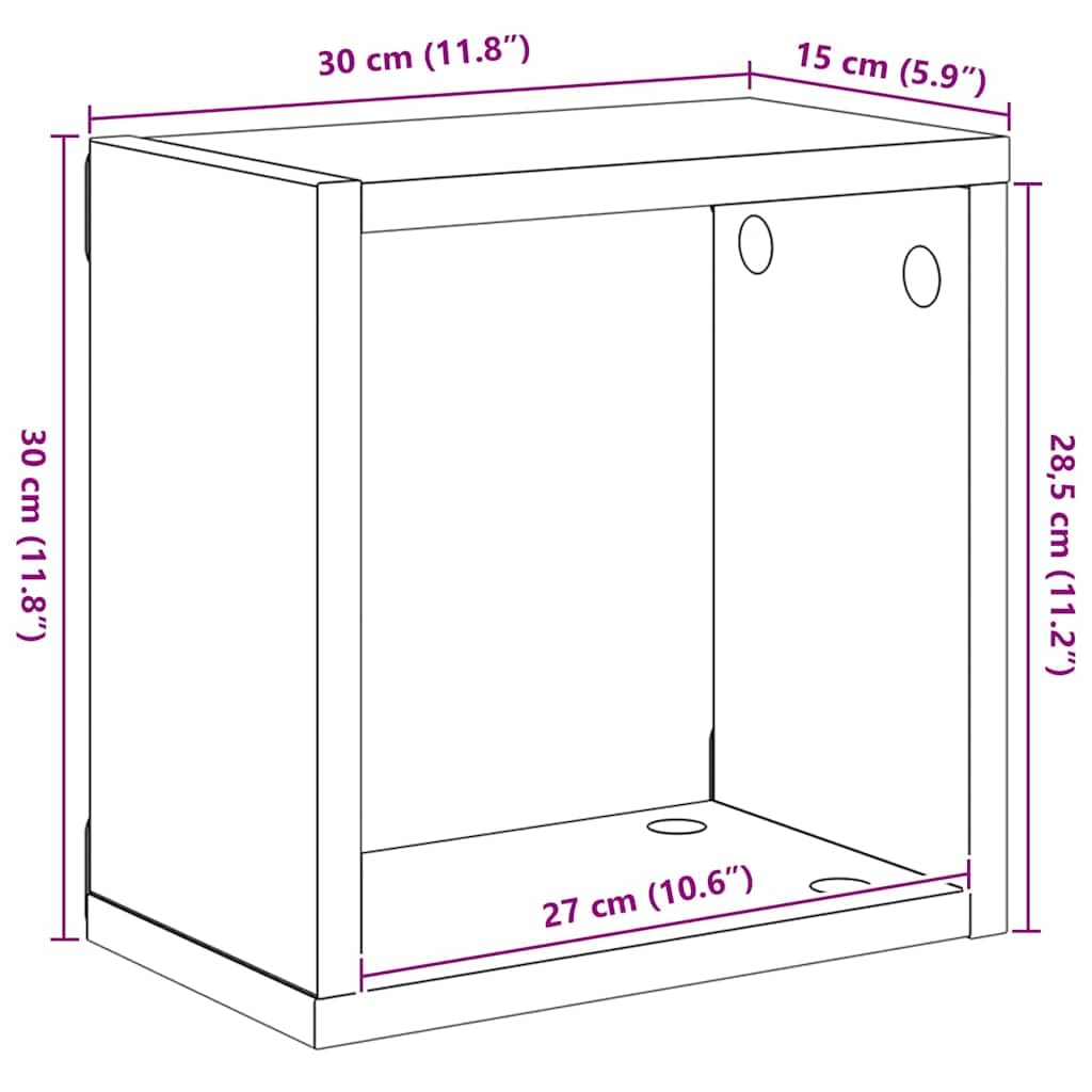 Set di 6 scaffali a cubo, in legno grigio cemento, 30 x 15 x 30 cm, mensole sospese, per soggiorno, camera da letto, cucina, per riporre e decorare, con spazio
