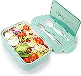 SGAONSN Lunchbox Bento Box，Auslaufsichere Brotdose Kinder und Erwachsene, Bento Boxen mit 3 Fächern und Besteck, Lebensmittelbehälter BPA-frei, mikrowellen- und spülmaschinenfest