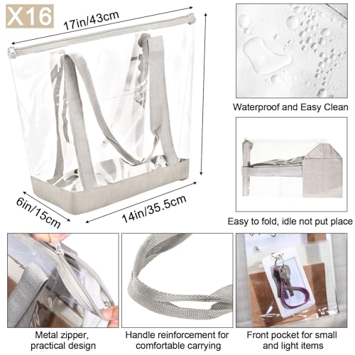 Image of Silkfly Clear Tote Bags Bulk, PVC Shoulder Handbag, Security Approved See Through Bag with Zipper Closure for Work