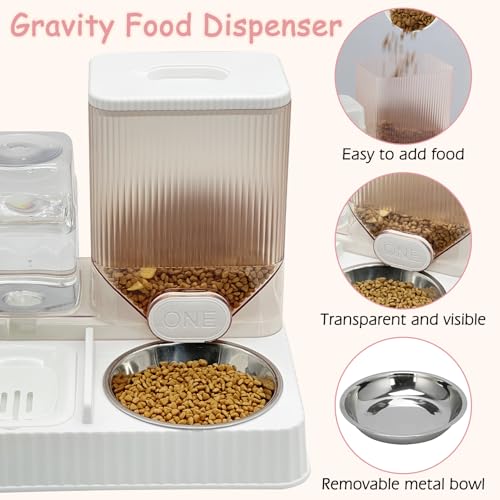 Fhiny Gravity Cat Feeder & Water Dispenser, 2 in 1 Automatic Puppy Waterer Removable Stainless Steel Food Bowls Set Self Feeding Pet Food Storage for Cat Kitten Puppy Easy Clean (White) - Thumbnail 5