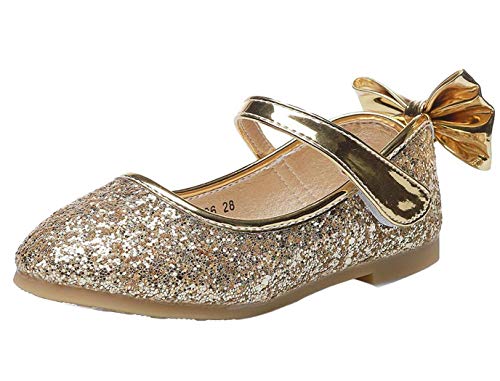 PPXID Mädchen Mary Jane Halbschuhe Glitzer Hochzeitsschuhe Prinzessin Taufschuhe Bequem Ballerinas, Gold, 30 EU Cover