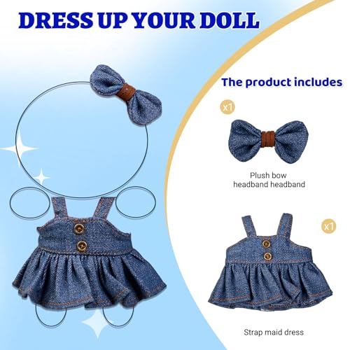 2PCS Doll Clothes Set Denim Overalls Skirt and Striped Shirt Outfit for 15 16 17cm 4 Inch Blind Box Dolls — view 3