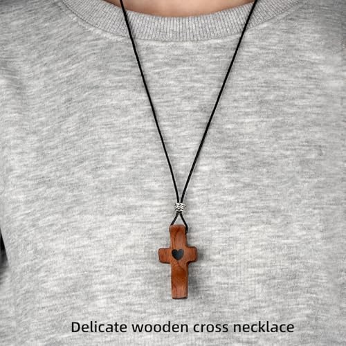 Welhouse Cross My Heart Wood Cross Pendant Necklace For Men Women Christian Gift Necklace Handcrafted3