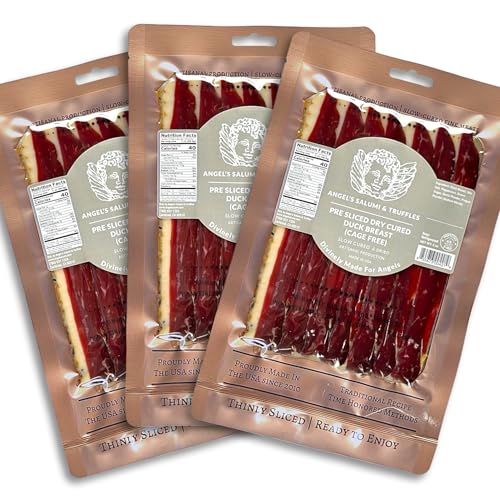 Angel's Salumi Pre-Sliced Dry-Cured Duck Breast "Prosciutto" – 2oz Gourmet Artisanal Charcuterie – Humanely Raised, Vegetarian-Fed, Antibiotic & Hormone-Free, No Phosphates (2oz (Pack of 3))