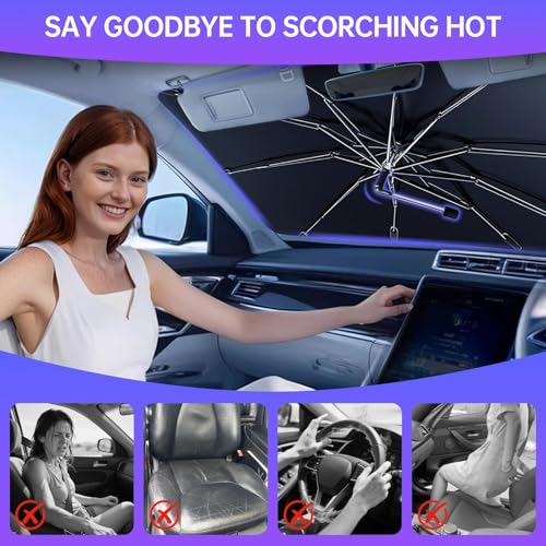 Image of 2026 Windshield Sun Shade Umbrella, Foldable Car Sunshade for Mid-Size Sedan, 360 Rotating Automotive Interior Sun Protection for 99% Heat UV Blocking, Auto Heat Shield Accessories(Medium)