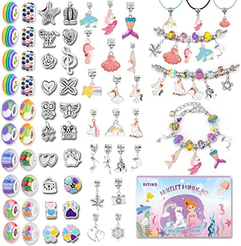 Charm Bracelet Making Kit for Girls, Unicorn/Mermaid Crafts Gifts Set, Teen Girl Gifts Jewelry Making Kit, Jewelry Making Supplies with Colorful Beads/Charms for Girls Kids Ages 5 6 7 8 9 10-12.