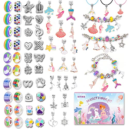 Charm Bracelet Making Kit for Girls, Unicorn/Mermaid Crafts Gifts Set, Teen Girl Gifts Jewelry Making Kit, Jewelry Making Supplies with Colorful Beads/Charms for Girls Kids Ages 5 6 7 8 9 10-12.