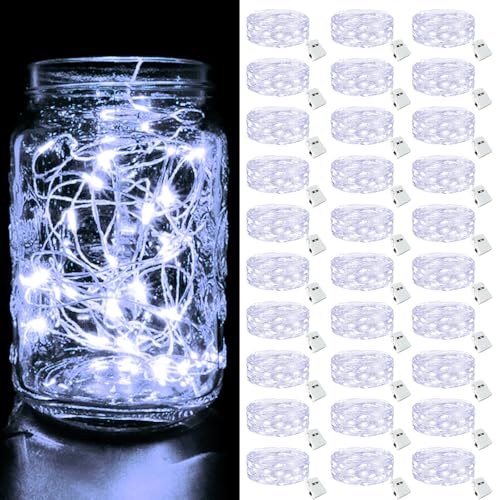 Image of btfarm 30 Pack LED Fairy Lights Battery Operated [3 Modes] Twinkle Lights, 7FT 20 LED Mini String Lights Mason Jars Silver Wire Small Christmas Wedding Party, Cold White
