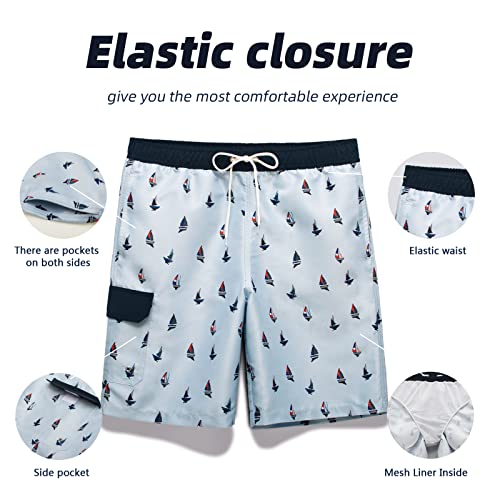 MEILONGER Mens Swim Trunks Quick Dry Bathing Suits Beach Board Shorts Swimming Swimwear with Mesh Lining and Pockets(Light Gray(Sailboat),M) - Image 6