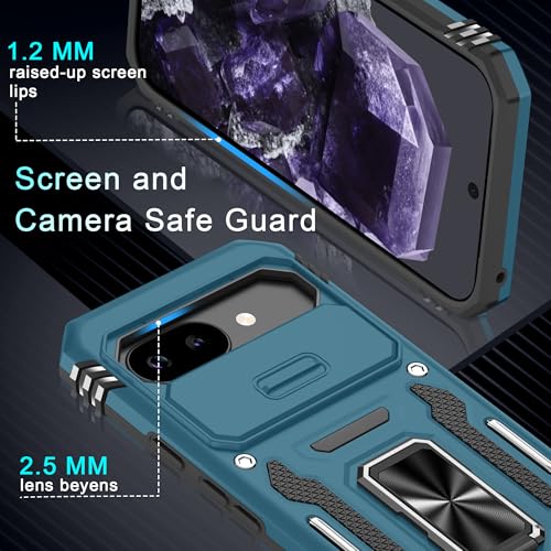 DEERLAMN Case for Google Pixel 9A with Slide Camera Cover+Screen Protector (1 Pack), Rotated Ring Kickstand Military Grade Shockproof Protective Cover-Light Blue by DEERLAMN - Image 5