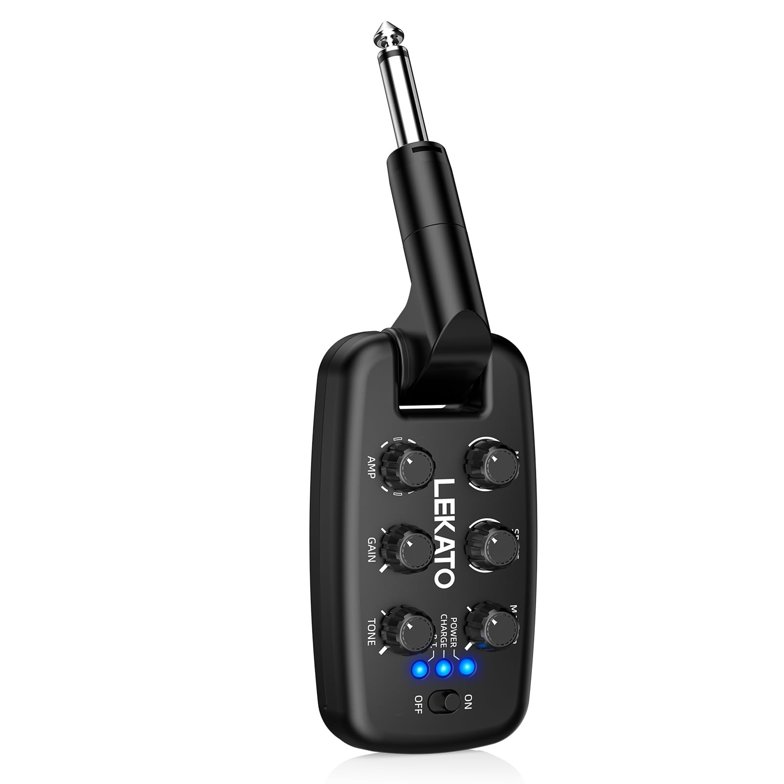 LEKATO Gitarren-Kopfhörerverstärker, Tragbarer Plug-in-Übungsverstärker für E-Gitarre/Bass, 9 Amp-Modelle/6 Effekte, Bluetooth, 180° Stecker, OTG-Funktion, Anfänger wiederaufladbarer Taschenverstärker