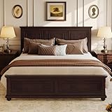 Merax King Size Bed Frames Traditional Town and Country Style Pinewood Vintage Bed,No Box Spring Needed,Brown