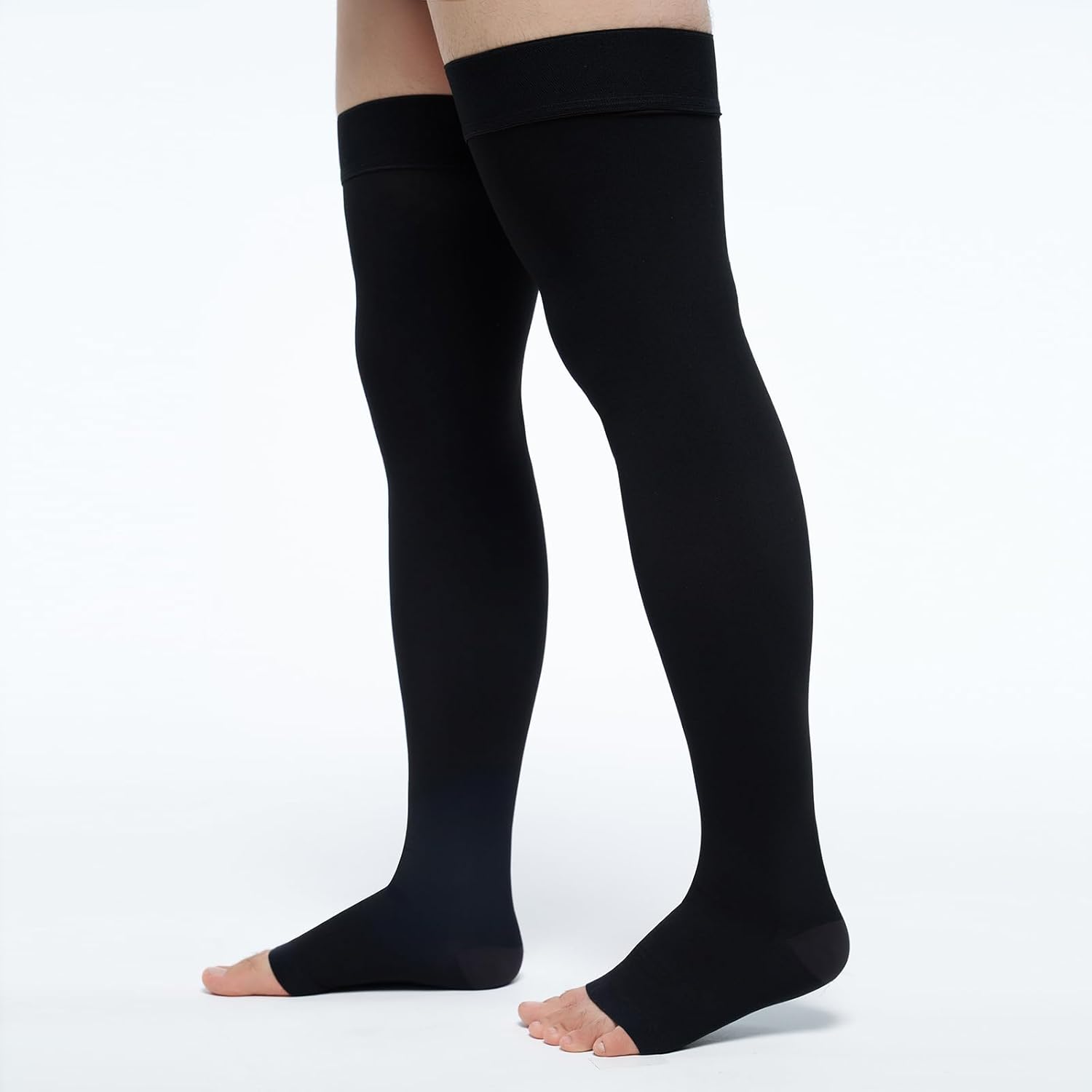 20-30 Compression Socks for Women Men, Thigh High Compression Stockings, Support Hose for Women Compression, Travel Toeless Women's Compression Socks, Light Open Toe Pregnancy Support Socks L BLACK