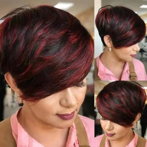 Adette Basic Pixie Cut Wig Straight Style - 1B/99J Burgundy Highl...