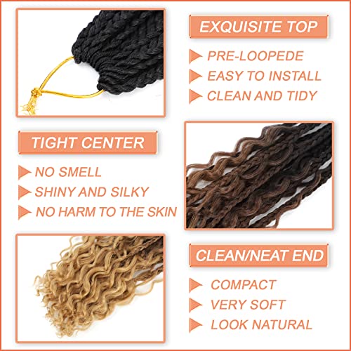 18 Inch 8 Packs Black And Auburn Brown With Auburn Blonde Goddess Box Braids Crochet Hair For Women Black, Crochet Box Braids Pre Looped Boho Box Braids Crochet With Curly Ends, Pre Looped Synthetic Braiding Hair Bohemian Hippie Braids Hair Extensions(18 Inch, T1B/30/27) #TOP5