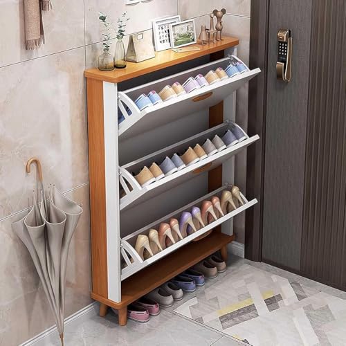 Meuble chaussures basculant gain de place équipé de 3 grands compartiments et plateau