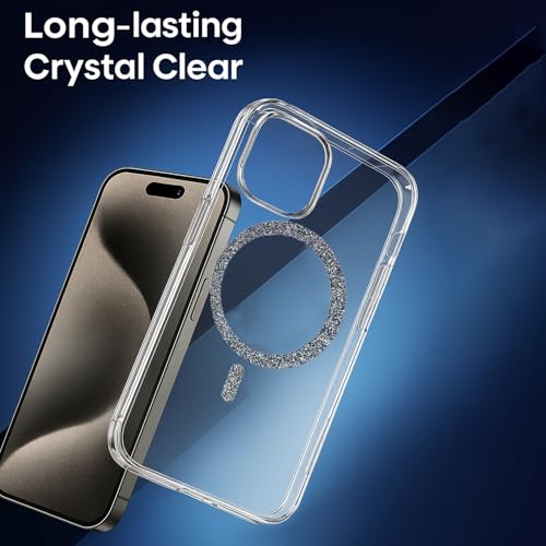 Image of AIBEX Back Cover Case Compatible with iPhone 15 Pro | Glitter Ring Cute Shiny Colorful Bling Case (Compatible with Magsafe) | Transparent PC+TPU Glossy Shiny Cover for Girls & Women - Black