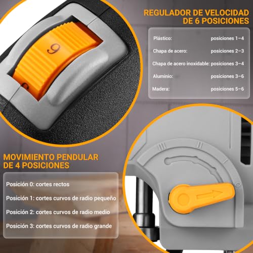 Miniatura 2 de Dekopro Sierra De Calar 800w, Caladoras Para Madera Con Luz Led, 800-3000 Spm Velocidad Variable Ajuste De 4 Vías 45 Hoja De Inglete, Sierra De Calar Eléctrica Para Cortar Metal, Madera Y Plástico
