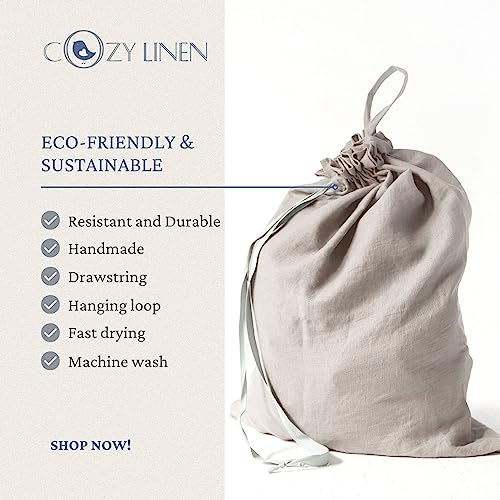 Cozy Linen Natural Linen Laundry Bag - Large Drawstring Closure Storage Bag, Hanging Dorm laundry bag, 45x56cm - Image 4