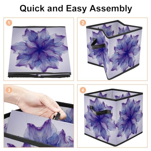 Boîte de rangement cube motif fleurs violettes avec doubles poignées - 5