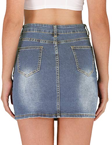 Haola Women's Casual High Waist Stretch Denim Jean Mini Skirt Light Blue L #TOP2