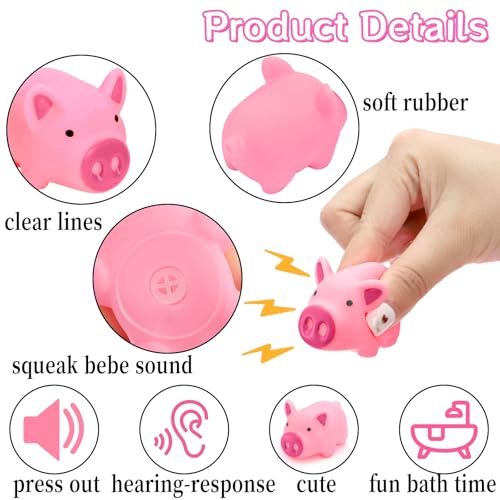 Image of Goaste 100 Pieces Mini Rubber Pigs Bulk, Pink Bathtub Piggy Set, Cute Floating Squeaky Piggies, Tiny Float Squeak Pig for Shower, Birthday Party, Halloween, Class Carnival Prizes