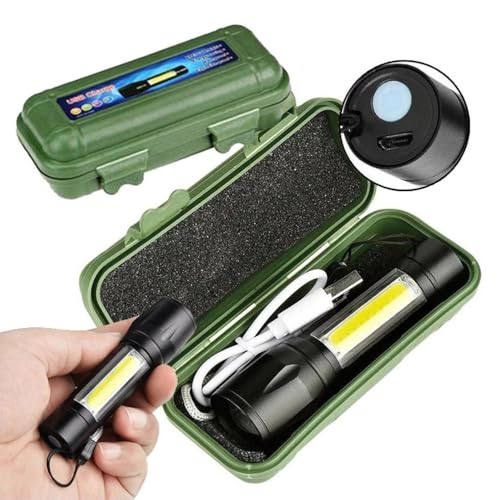 Mini Lanterna Tatica Led Alumínio Super Forte Recarregavel com Cabo USB e 3 Modos com Caixa Protetor